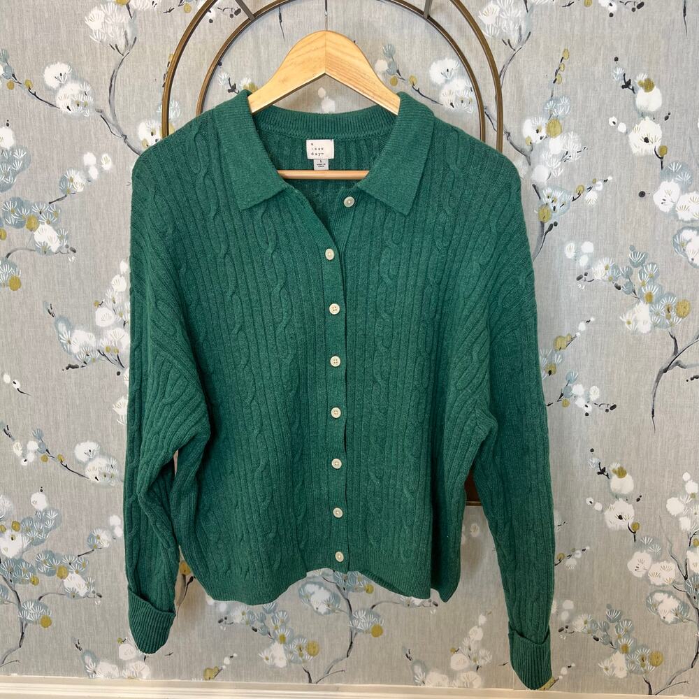 A New Day Green Long Sleeve Button Up Sweater - Size Large